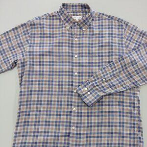 Men's Peter Millar Blue & Tan Plaid Shirt Large Button Down Casual Dress Shirt